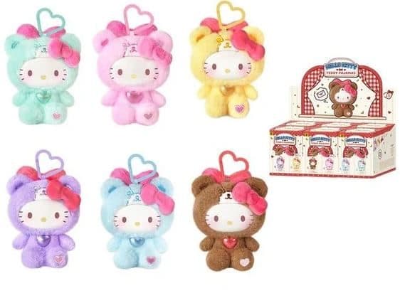 Hello Kitty Teddy Pajamas Plush Keychain Blind Box PDQ/6 — image 1