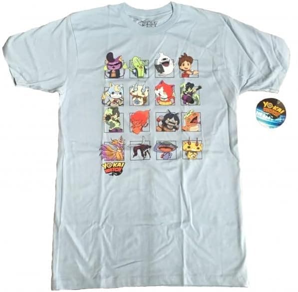Yokai Watch Characters Grid Adult Men Light Blue T-Shirt LARGE