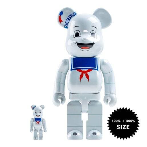 Medicom Toy Be@rbrick Ghostbusters Stay Puft Marshmallow Man White Chrome 400% + 100% Bearbrick